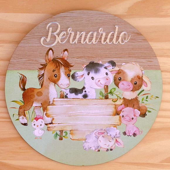 Porta Maternidade Fazendinha MDF Nome Espelho