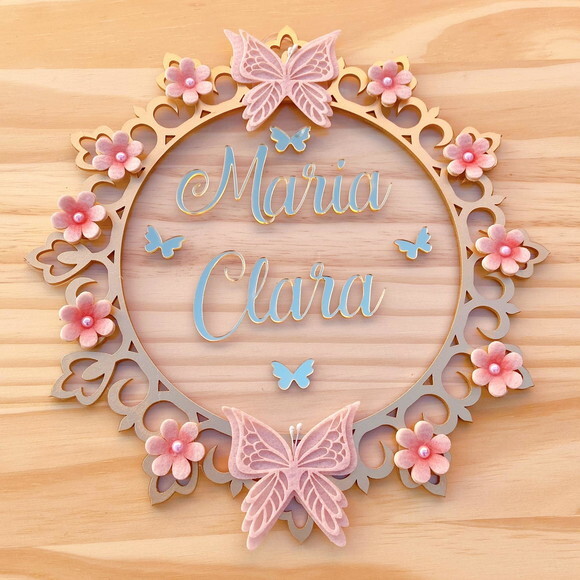 Porta Maternidade Floral Acrílico e Espelho