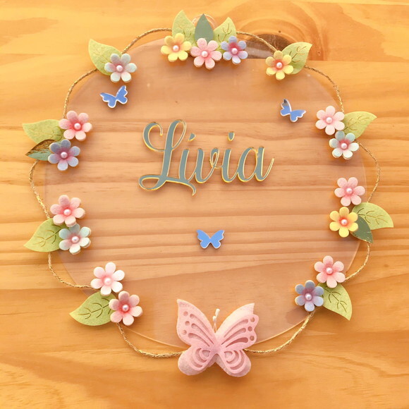 Porta Maternidade Floral Acrílico e Espelho