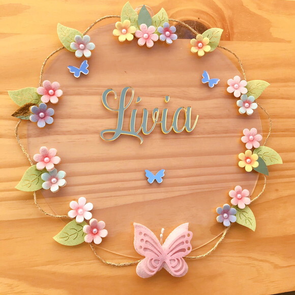 Porta Maternidade Floral Acrílico e Espelho