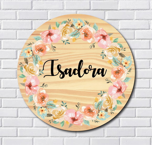 Porta Maternidade Floral MDF e Espelho