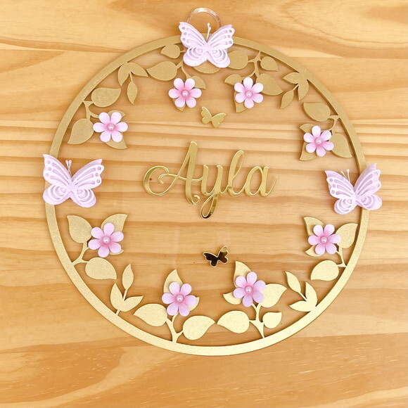 Porta Maternidade Flores Acrílico e Espelho
