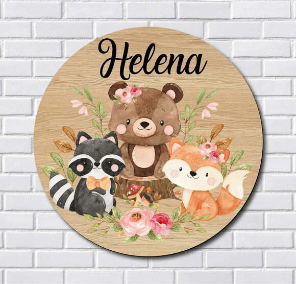 Porta Maternidade Floresta Menina MDF Nome Espelho