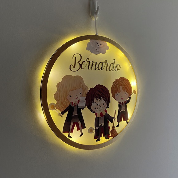 Porta Maternidade Harry Potter Acrílico e Espelho Led