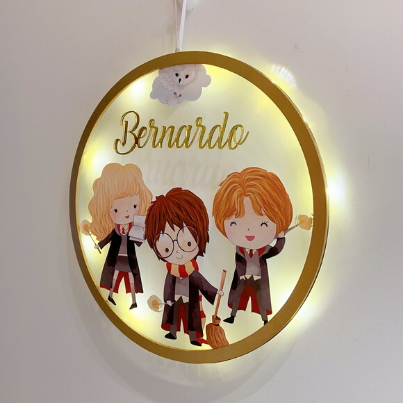 Porta Maternidade Harry Potter Acrílico e Espelho Led