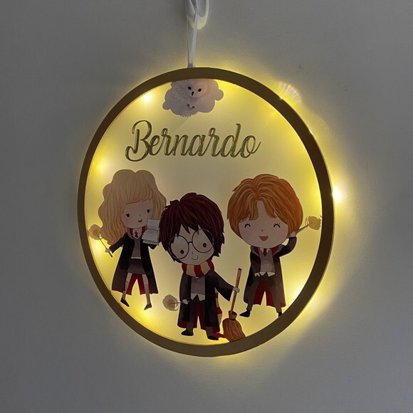 Porta Maternidade Harry Potter Acrílico e Espelho Led