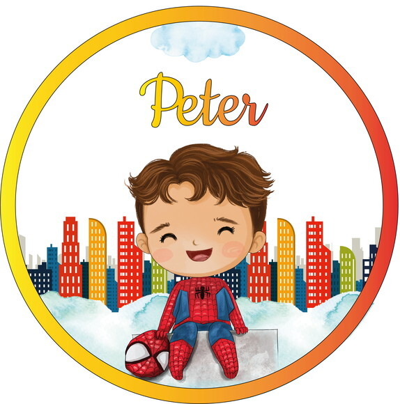 Porta Maternidade Homem Aranha Acrílico e Espelho Led