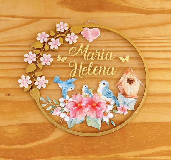 Porta Maternidade Jardim Acrílico e Espelho