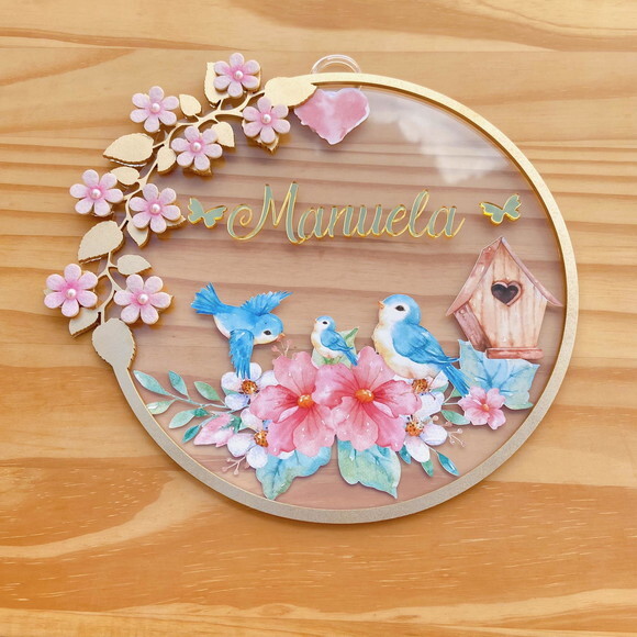 Porta Maternidade Jardim Acrílico e Espelho