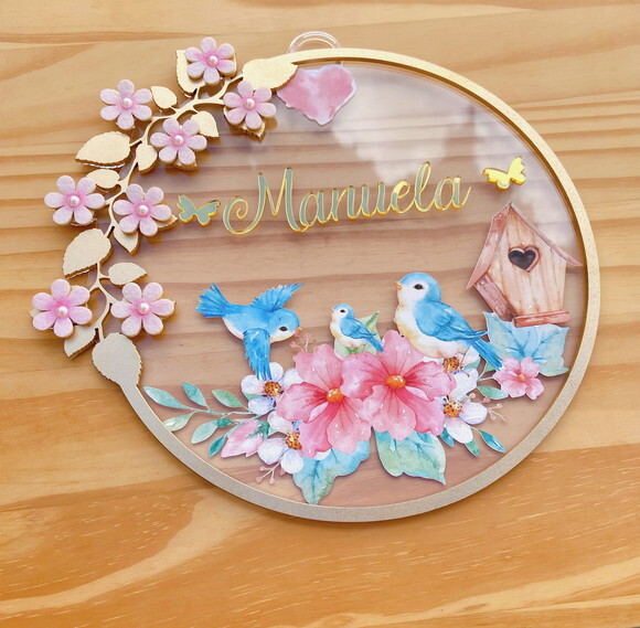 Porta Maternidade Jardim Acrílico e Espelho