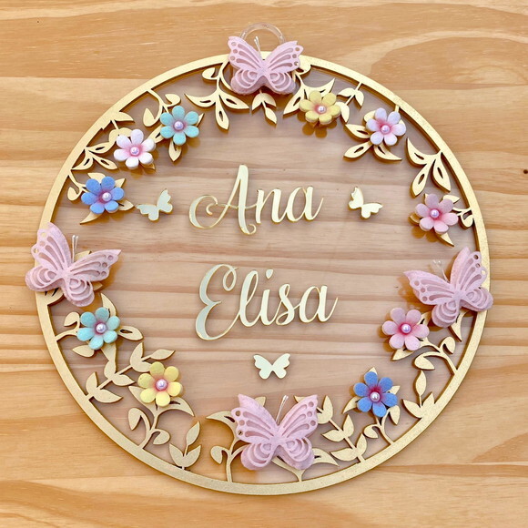 Porta Maternidade Jardim Acrílico e Espelho