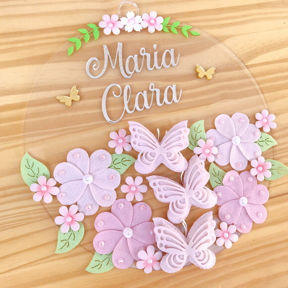 Porta Maternidade Jardim Acrílico e Espelho