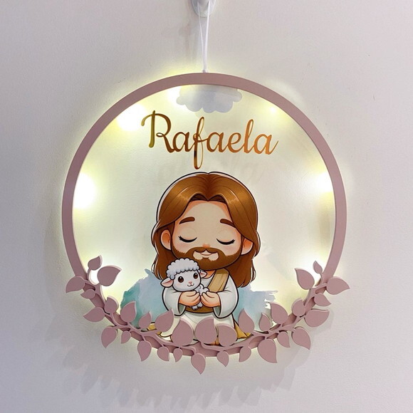 Porta Maternidade Jesus Acrílico e Led