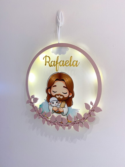 Porta Maternidade Jesus Acrílico e Led