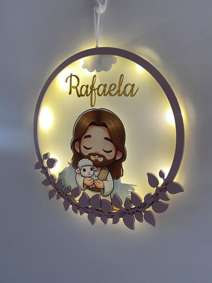 Porta Maternidade Jesus Acrílico e Led