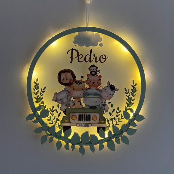 Porta Maternidade Jipe Safari Acrílico e Espelho Led