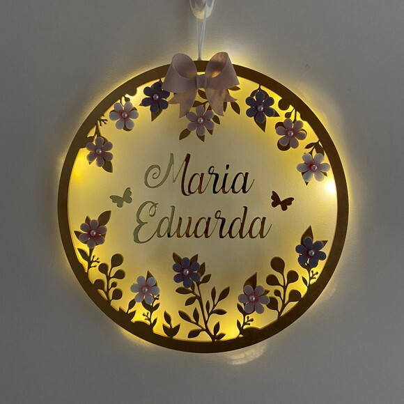 Porta Maternidade Laço Led Acrílico e Espelho