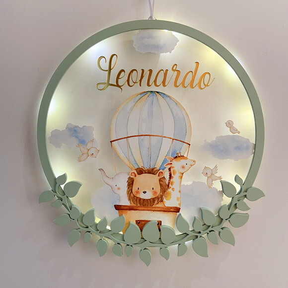 Porta Maternidade ursinho Led Acrílico e Espelho