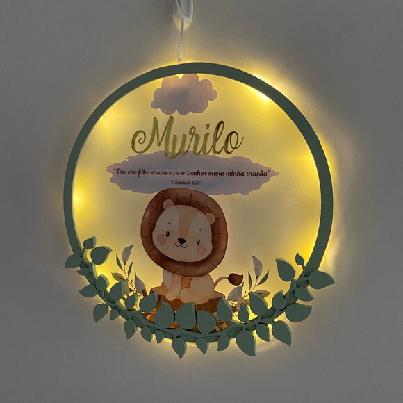 Porta Maternidade Leãozinho Led Acrílico e Espelho