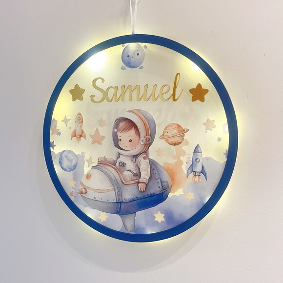 Porta Maternidade Led Astronauta Acrílico e Espelho