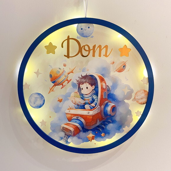 Porta Maternidade Led Astronauta Acrílico e Espelho