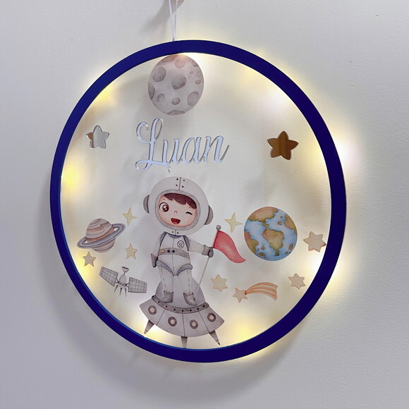 Porta Maternidade Led Astronauta Acrílico e Espelho