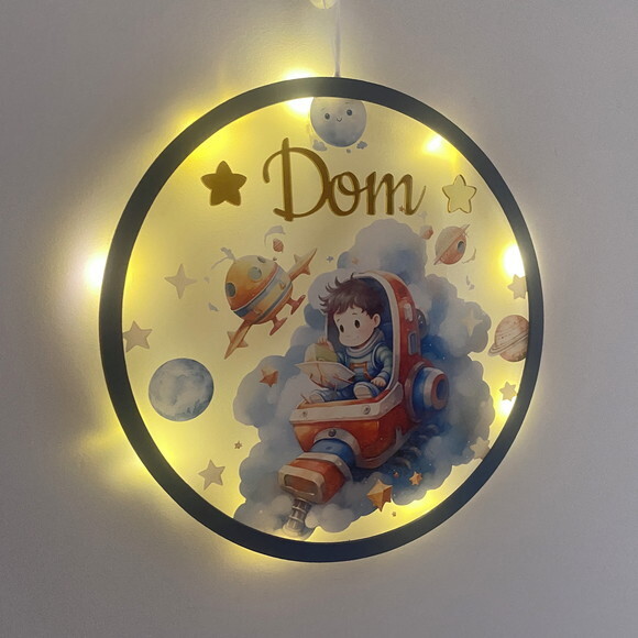 Porta Maternidade Led Astronauta Acrílico e Espelho