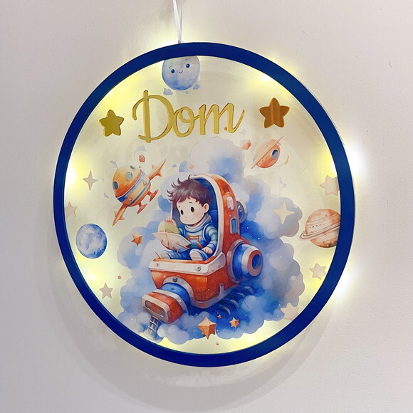 Porta Maternidade Led Astronauta Acrílico e Espelho