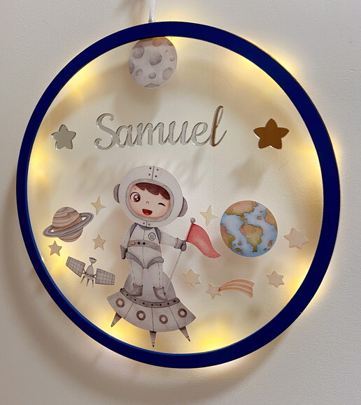 Porta Maternidade Led Astronauta Acrílico e Espelho
