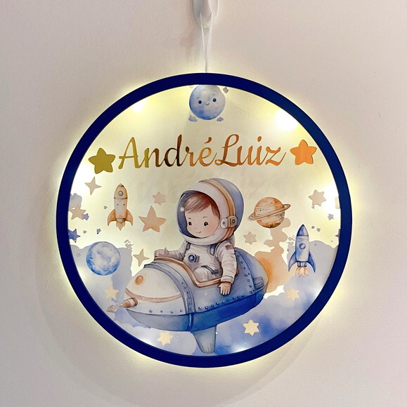 Porta Maternidade Led Astronauta Versículo Acrílico