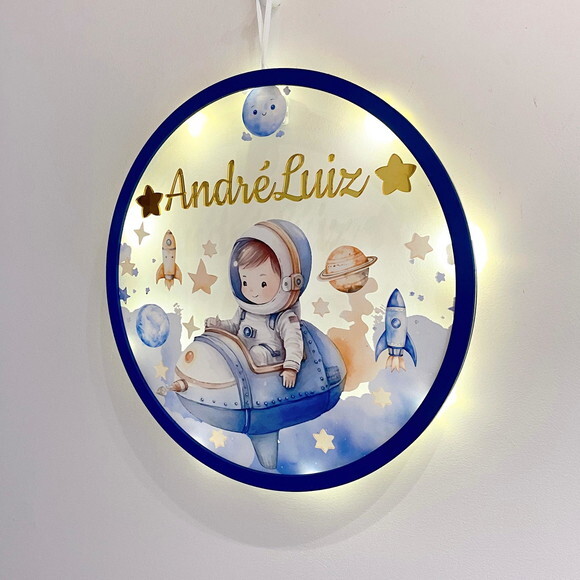 Porta Maternidade Led Astronauta Versículo Acrílico