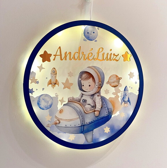 Porta Maternidade Led Astronauta Versículo Acrílico