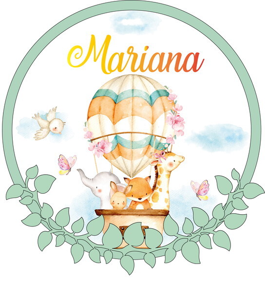 Porta Maternidade Led Balão Safari Acrílico e Espelho