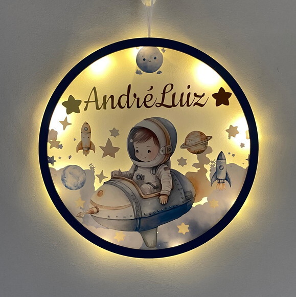 Porta Maternidade Led Astronauta Versículo Acrílico