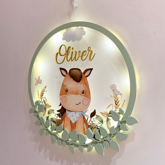 Porta Maternidade Led Cavalinho Acrílico e Espelho