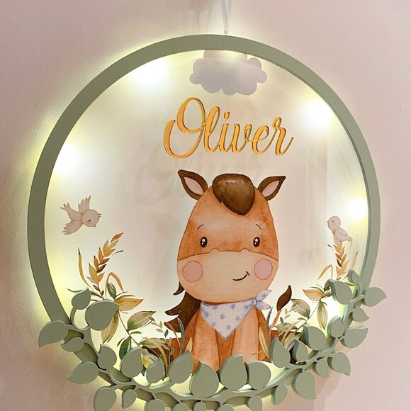 Porta Maternidade Led Cavalinho Acrílico e Espelho