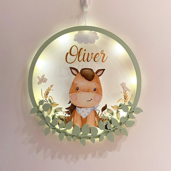 Porta Maternidade Led Cavalinho Acrílico e Espelho