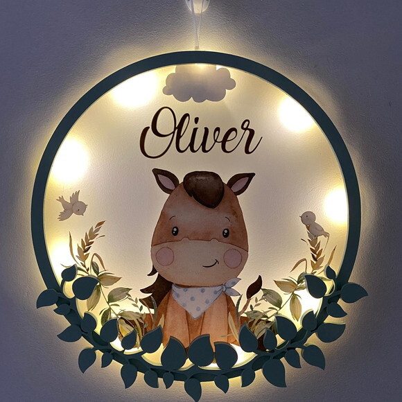 Porta Maternidade Led Cavalinho Acrílico e Espelho