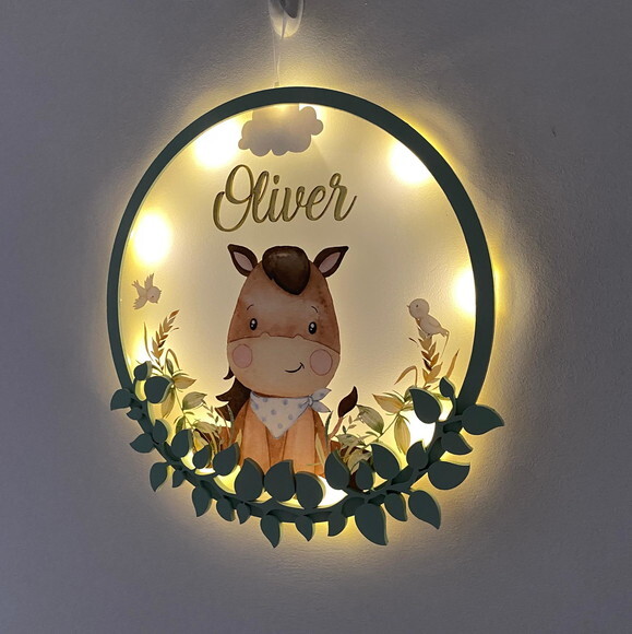Porta Maternidade Led Cavalinho Acrílico e Espelho