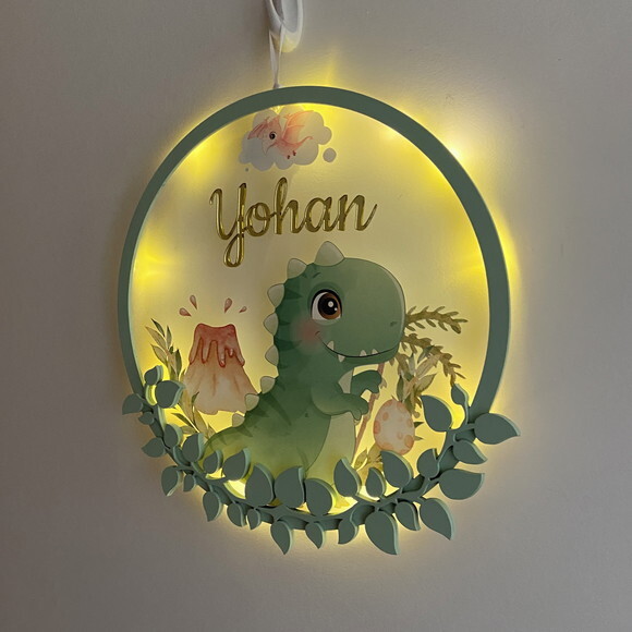 Porta Maternidade Led Dinossauro Acrílico e Espelho