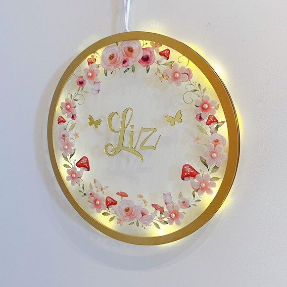 Porta Maternidade Led Floral Acrílico e Espelho