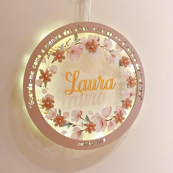 Porta Maternidade Led Floral Versículo Acrílico e Espelho