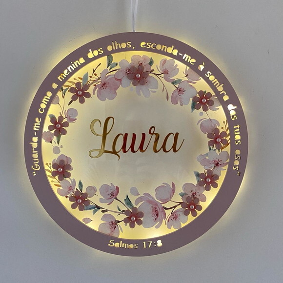 Porta Maternidade Led Floral Versículo Acrílico e Espelho