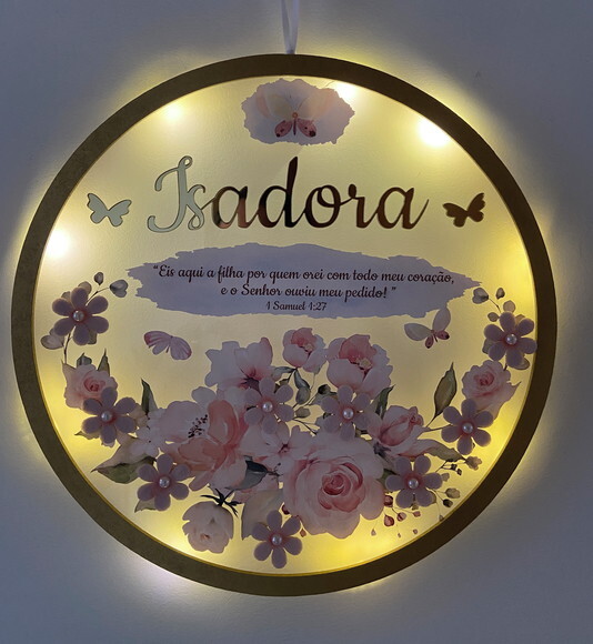 Porta Maternidade Led Floral Versículo Acrílico e Espelho