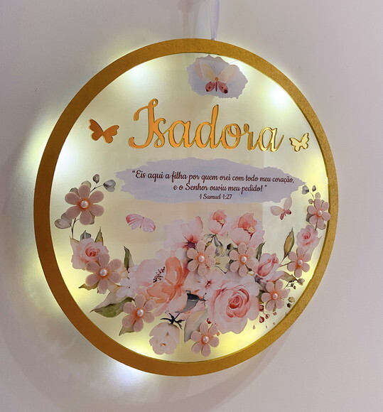 Porta Maternidade Led Floral Versículo Acrílico e Espelho