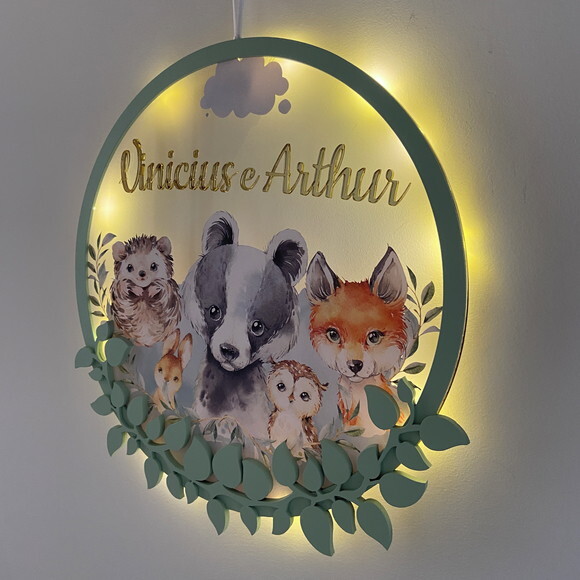 Porta Maternidade Led Floresta Acrílico e Espelho