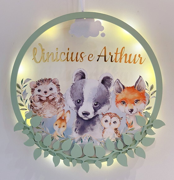 Porta Maternidade Led Floresta Acrílico e Espelho