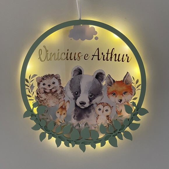 Porta Maternidade Led Floresta Acrílico e Espelho