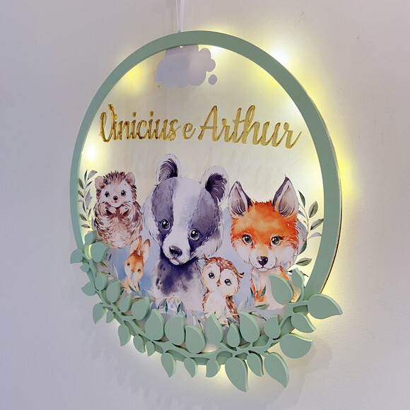 Porta Maternidade Led Floresta Acrílico e Espelho