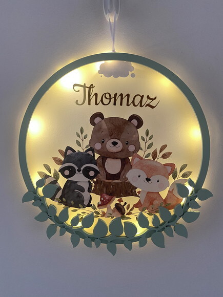 Porta Maternidade Led Floresta Acrílico e Espelho
